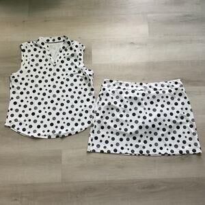 Coral Bay Womens Golf Blouse and Skort Set Black White Polka Dot XL